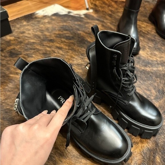 PRADA Leather Zip Pocket Combat Booties - Picture 5 of 9